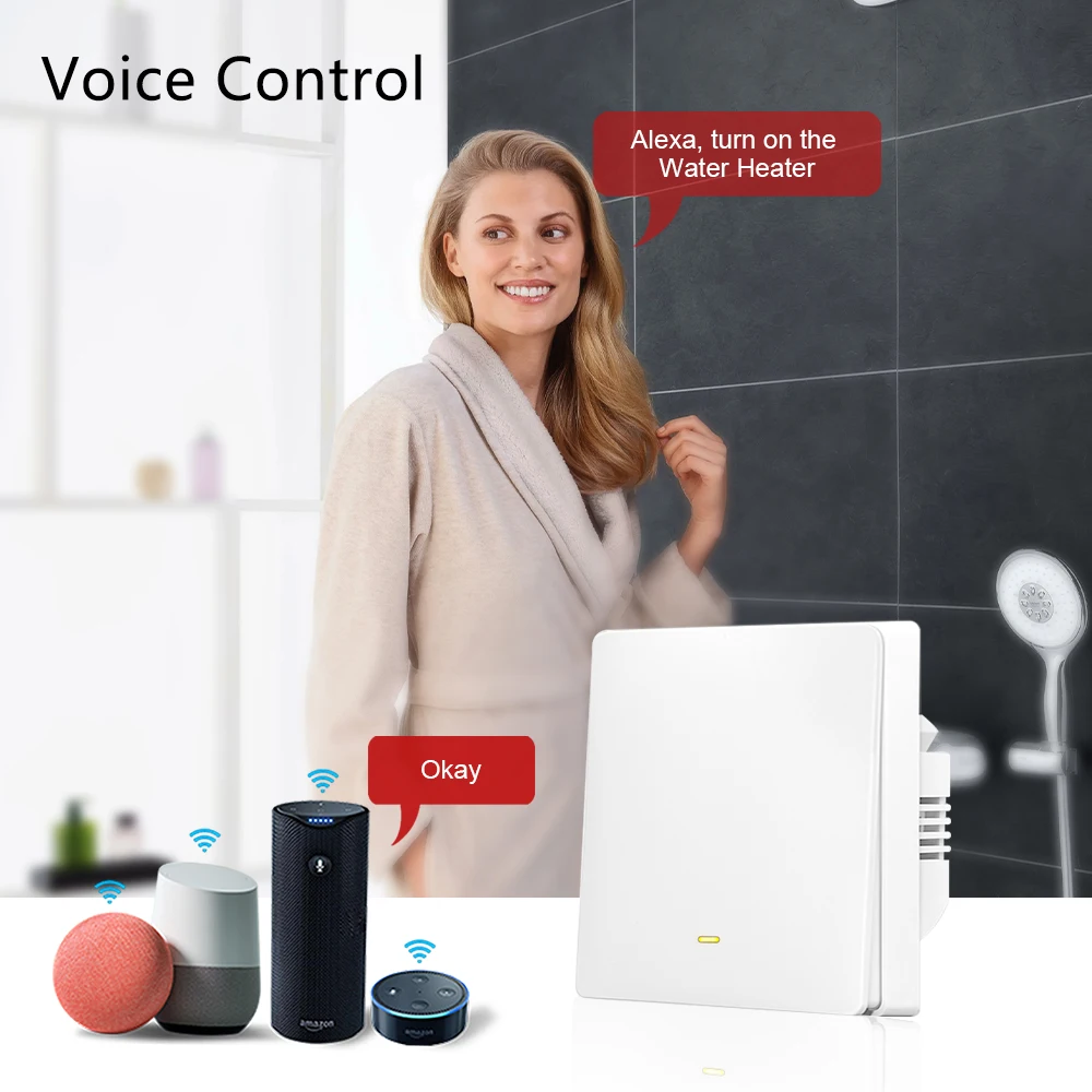 Tuya Smart Life EU Standard 20A Water Heater Boiler 1 Gang Pushbutton Switch Timer Remote Voice Control Google Assistant Alexa