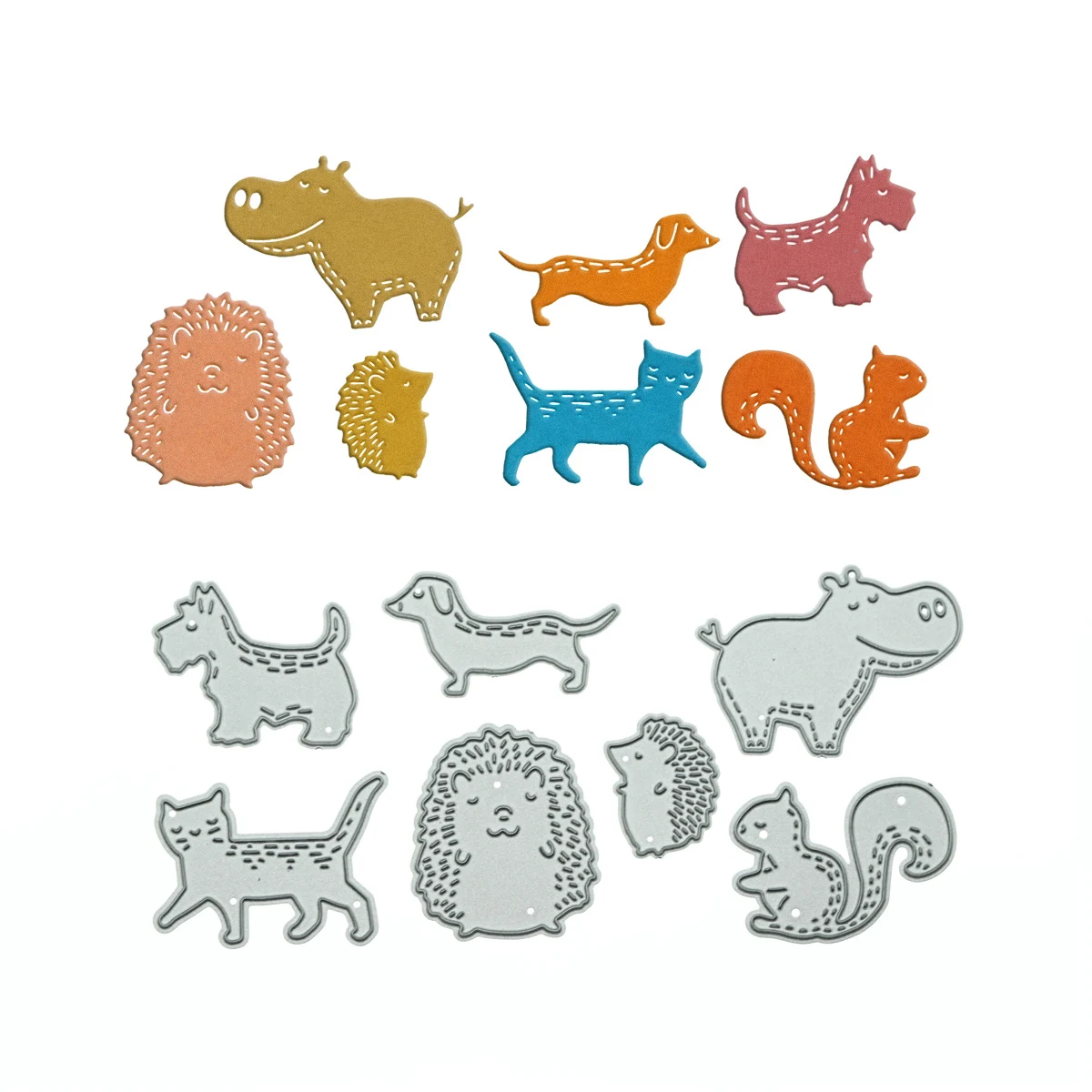 Cartoon Hond Eekhoorn Kat Egel Hippo Metalen Stansmessen Scrapbooking Diy Clip Art Wenskaart Decorating Sterven Cutter Stencil