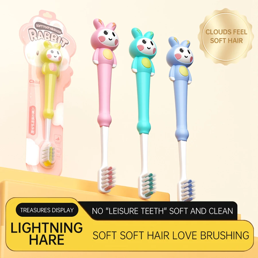 

1/4pcs cartoon rabbit children's soft hair toothbrush gently cleans the mouth for boys and girls aged 3-12