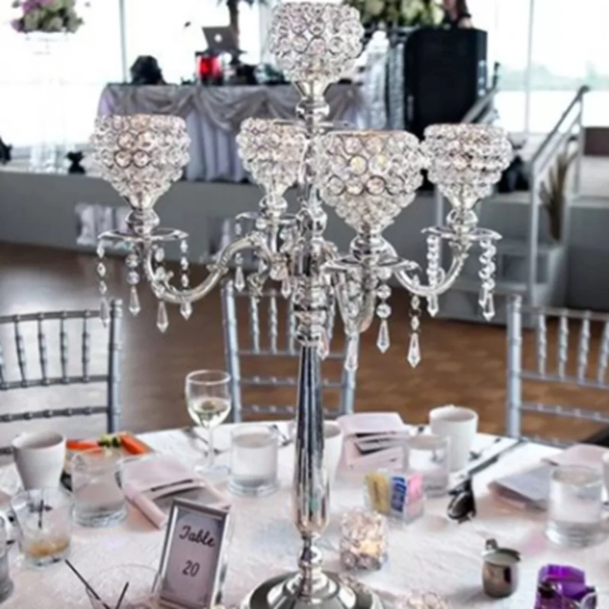 

New style Candle Holders 5-arms Metal Gold/ Silver Candelabras Crystal Candlestick For Wedding Event Centerpiece 114