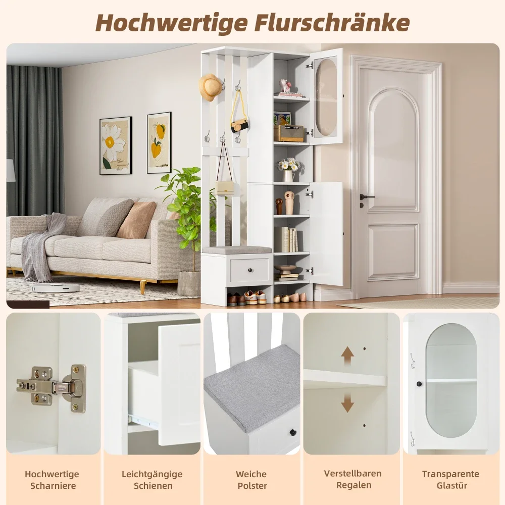 85 * 33,5 * 200 cm kompakter Kleiderschrank, Wohnmöbel-Aufbewahrungsschrank aus gehärtetem Glas, weißer Eingangsschrank, Kleiderschrankständer – Detail 13
