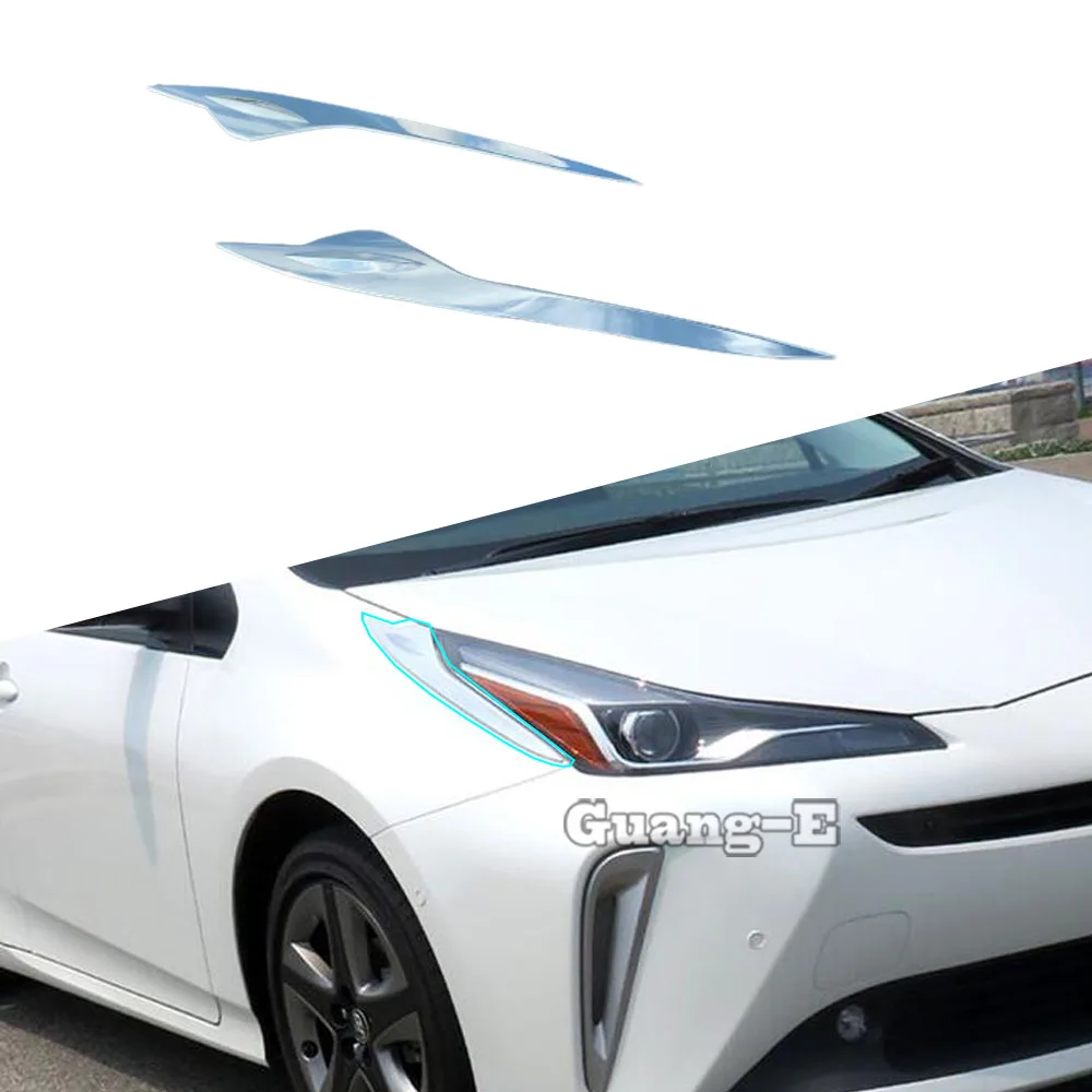 

For Toyota Prius 2019 2020 2021 2022 2023 Front Head Light Lamp Detector Frame Stick Eyebrow ABS Chrome Cover Trim Sticks 2PCs