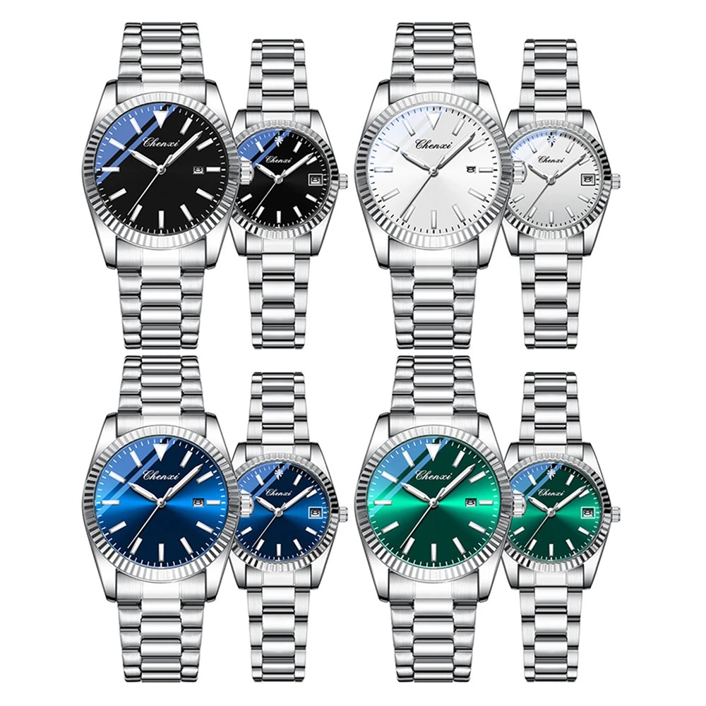 CHENXI Fashion Steel Band Couple Watches Calendar Luminous Waterproof Quartz Men's and Women's Watches Couples Watch