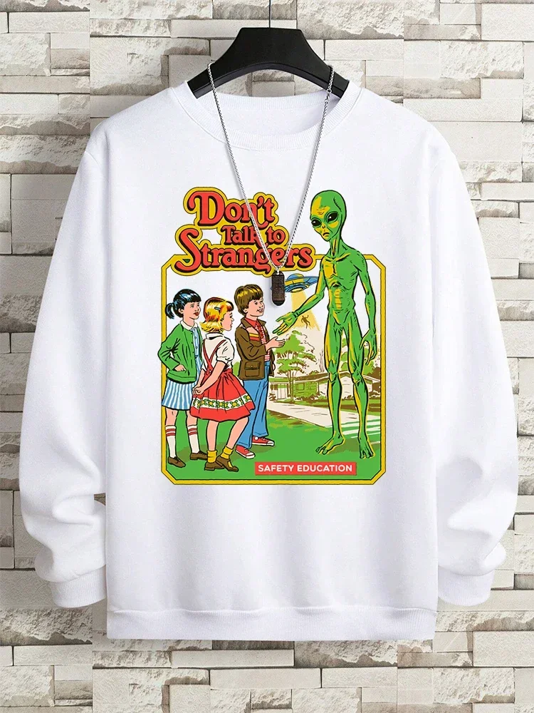 هالوين لا تتحدث مع الغرباء مضحك كاريكاتير طباعة الرجال هوديس الهيب هوب س الرقبة هودي بلوزات الخريف س الرقبة البلوز النساء