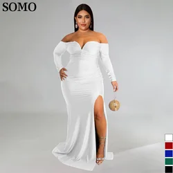 SOMO Plus Size Solid Sexy Off Shoulder Evening Dresses for Women 2022 Luxury Split Maxi Long Dress Wholesale Dropshipping