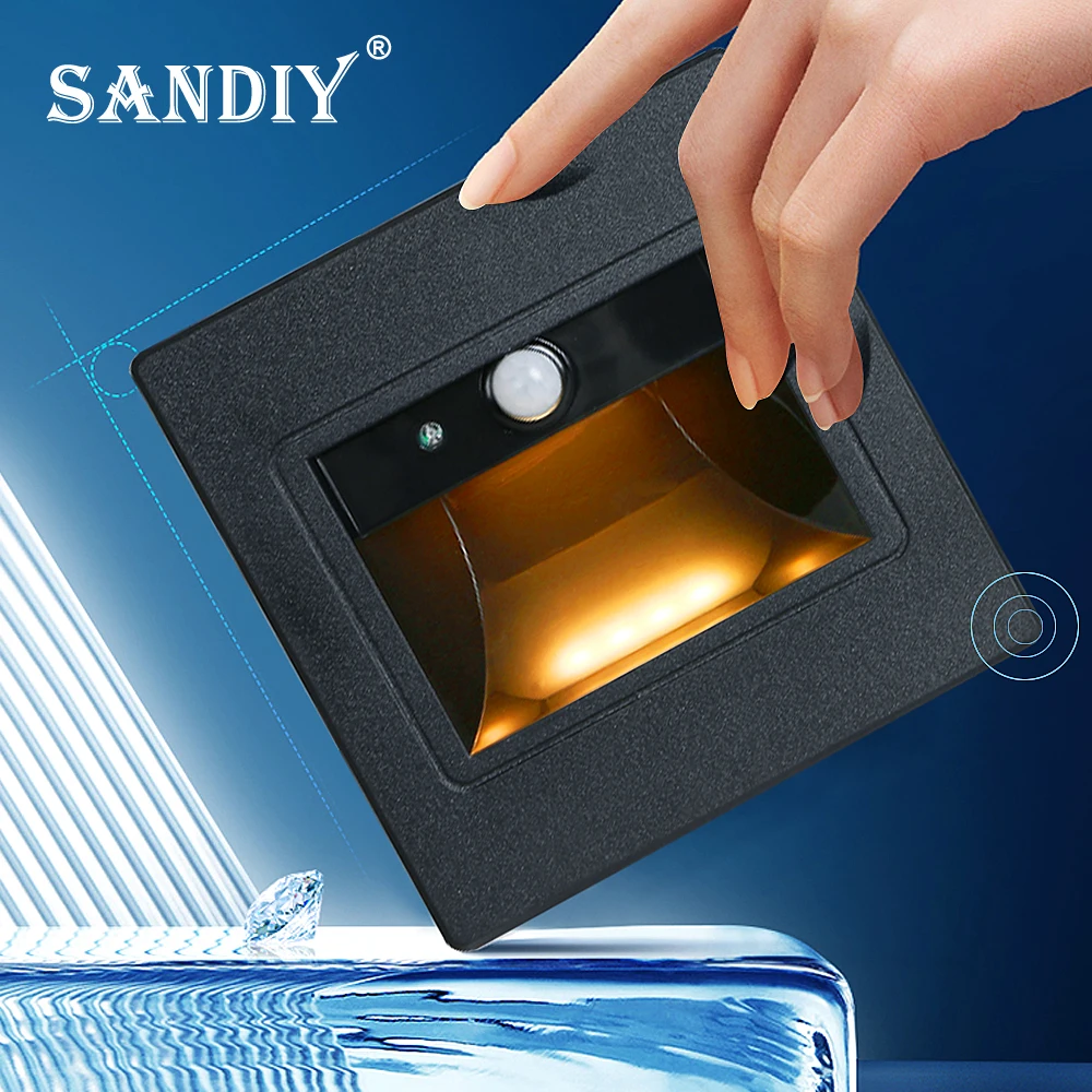 SANDIY Wall Light Recessed Led Stair Lamp Motion Sensor Nursery Nightlight for Step Ladder Hallway Home Decor Sconce PIR 95*95