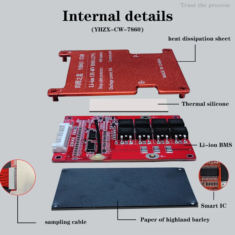 YUNHUI STAR BMS  Li-Ion 13S 14S BMS 48V 20A 30A 45A 70A with NTC Temperature Sensor For 18650 Battery Pack Li-ion Commm Port