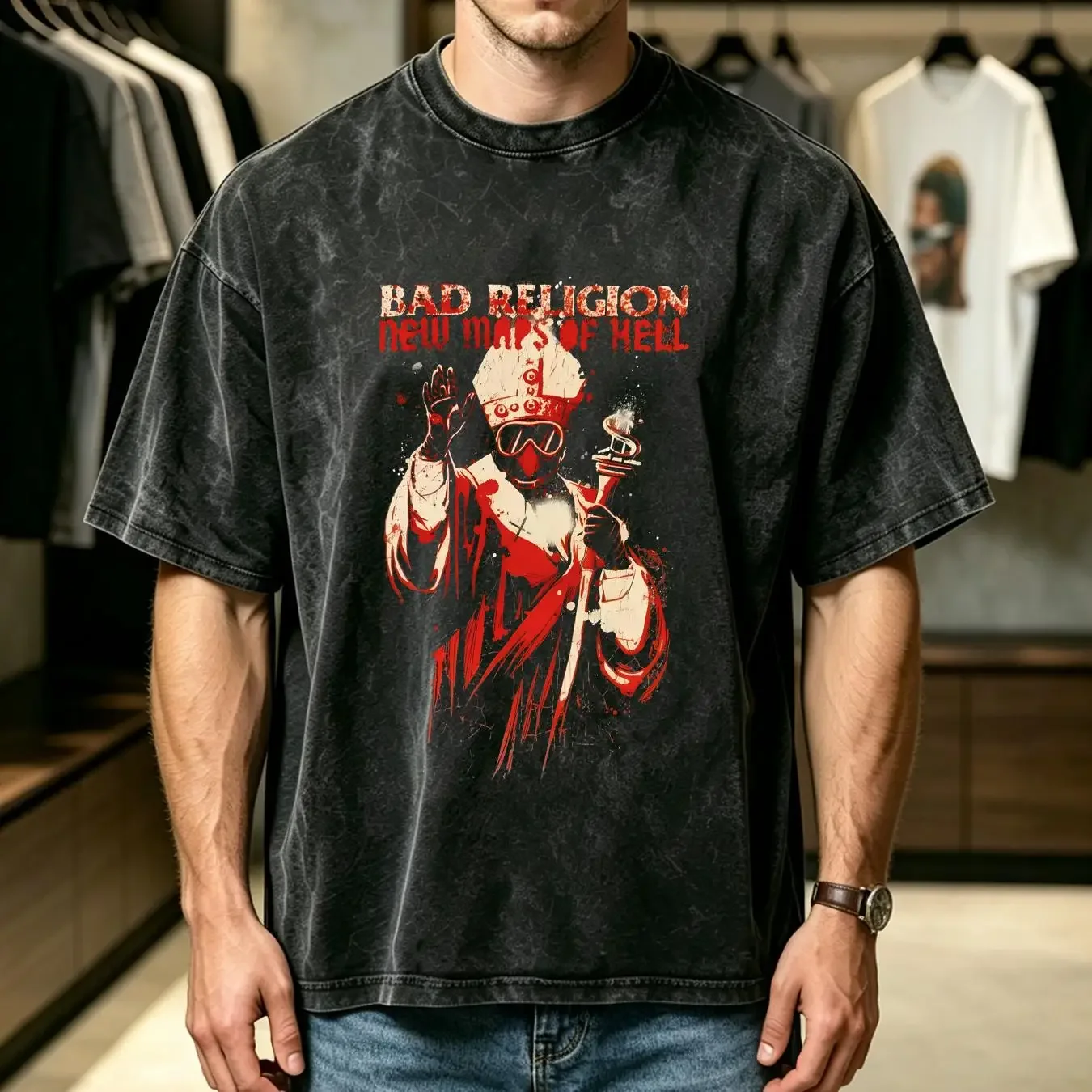 washed T Shirt Bad Religion00S10Sbad Religion Band vintage Washed designer clothes Top For Everyday Wear Stretched homme