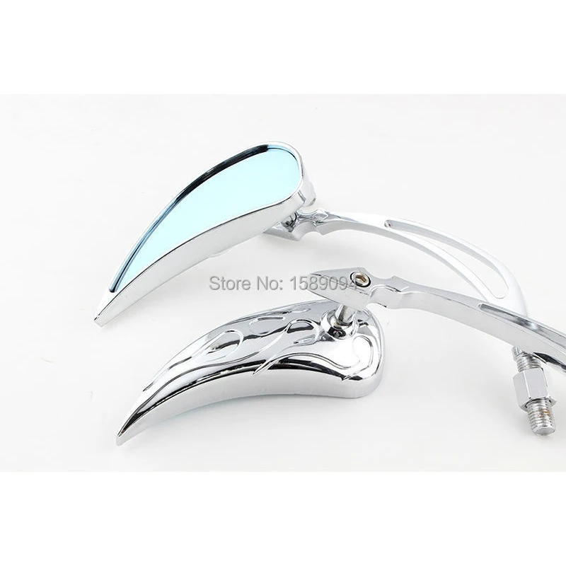 Chrome Custom Rearview Rear view Mirrors Blue For Harley Motorcycle Cruiser Chopper Dyna Electra Glide