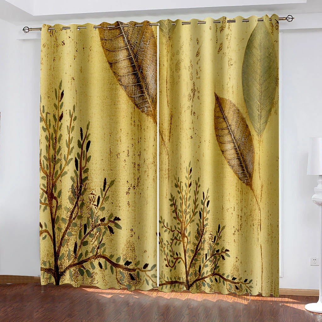 Modern Home Decoration Blackout 3D Curtain retro leaf curtains 3D Window Curtain For Living Room office Bedroom