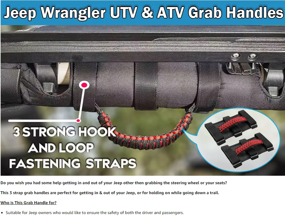 2x Roll Bar Haltegriffe Griff für Jeep Wrangler YJ TJ JK JKU JL JLU Sports Sahara Freedom Rubicon Unlimited X Gladiator – Detail 1