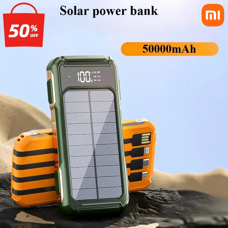 

Xiaomi 50000mAh Large Capacity Solar Power Bank 4-in-1 Built-in Data Cable Charger Fast Charging External Battery LED Light