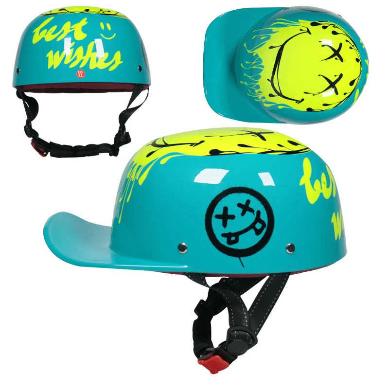 

201-Vintage Baseball Style Motorcycle Helmet DOT Certified ABS Shell Lightweight Breathable Unisex Adult Scooter Safety Helmet