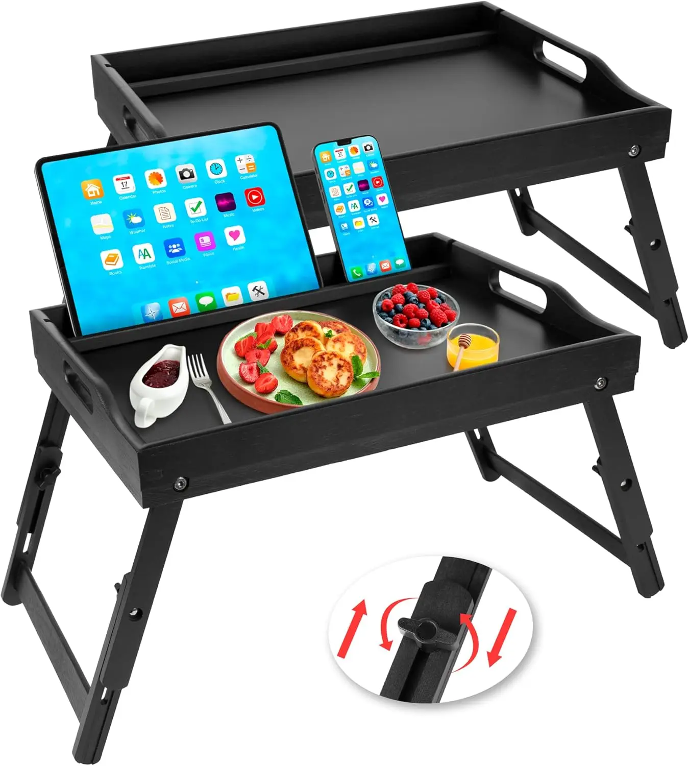 

Foldable Bamboo Bed Tray with Media Slot and Handles, Portable Laptop Desk for Breakfast or Snacks