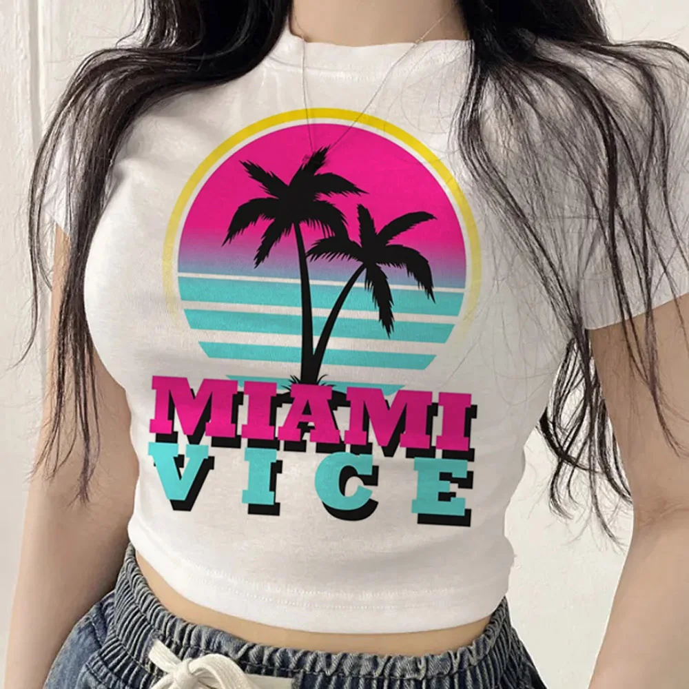 Топ-кроп Miami Vice для подростков, забавная готическая рубашка в стиле гяру, аниме, японская рубашка, рубашка в стиле дольетт, для вечеринок, в стиле гранж Топ-кроп Miami Vice для подростков, забавная готическая рубашка в стиле гяру, аниме, японская рубашка, рубашка в стиле дольетт, для вечеринок, в стиле гранж