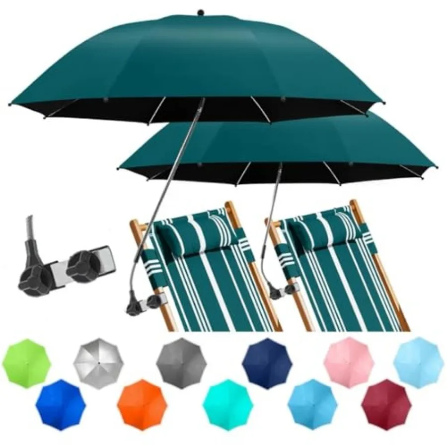 

2 PACK Beach Umbrella with Clamp, 360 ° Adjustable Umbrellas for Chair, UPF50+ Umbrella for Beach Chair, Patio Chair, Wheelchai
