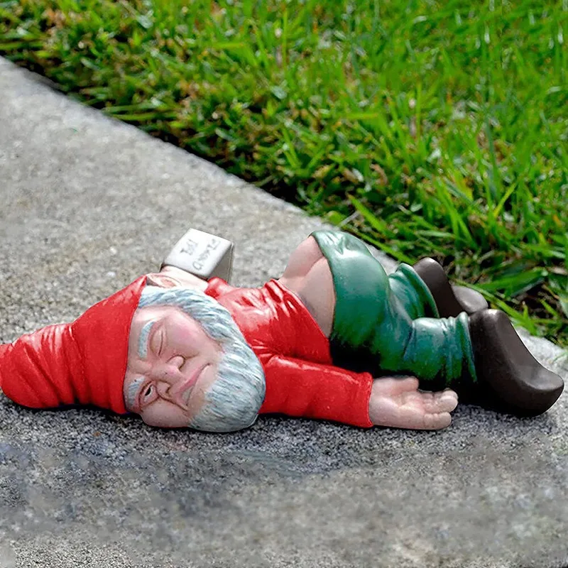 Creative Funny Drunk Gnome Dwarf Statue, Resin Crafts, Garden Decoration, Outdoor Decoration