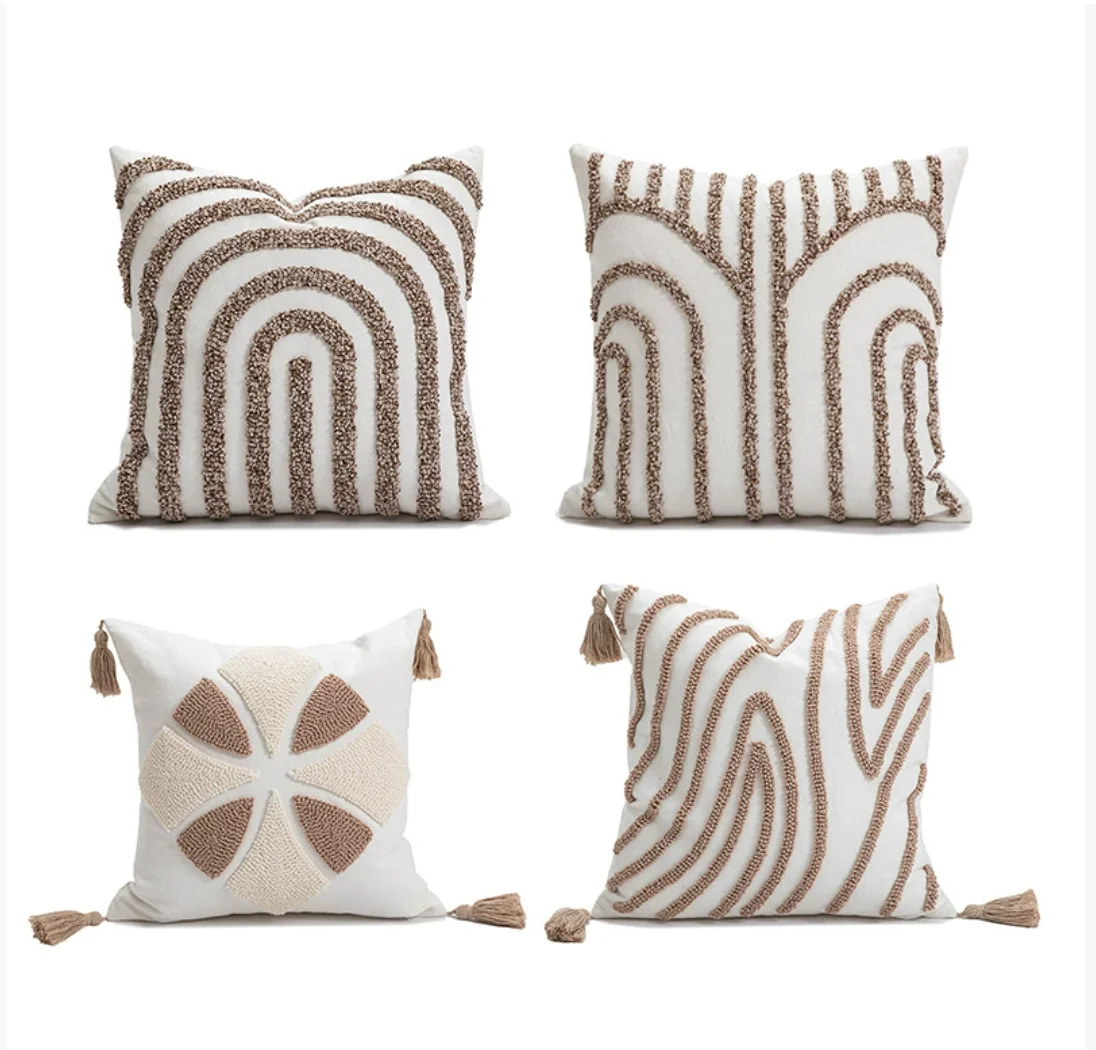 Nordic Circle Velvet Pillowcase Embroidered Tassel Cushion Hotel Model Room Decorative Pillow Living Room Sofa Pillow