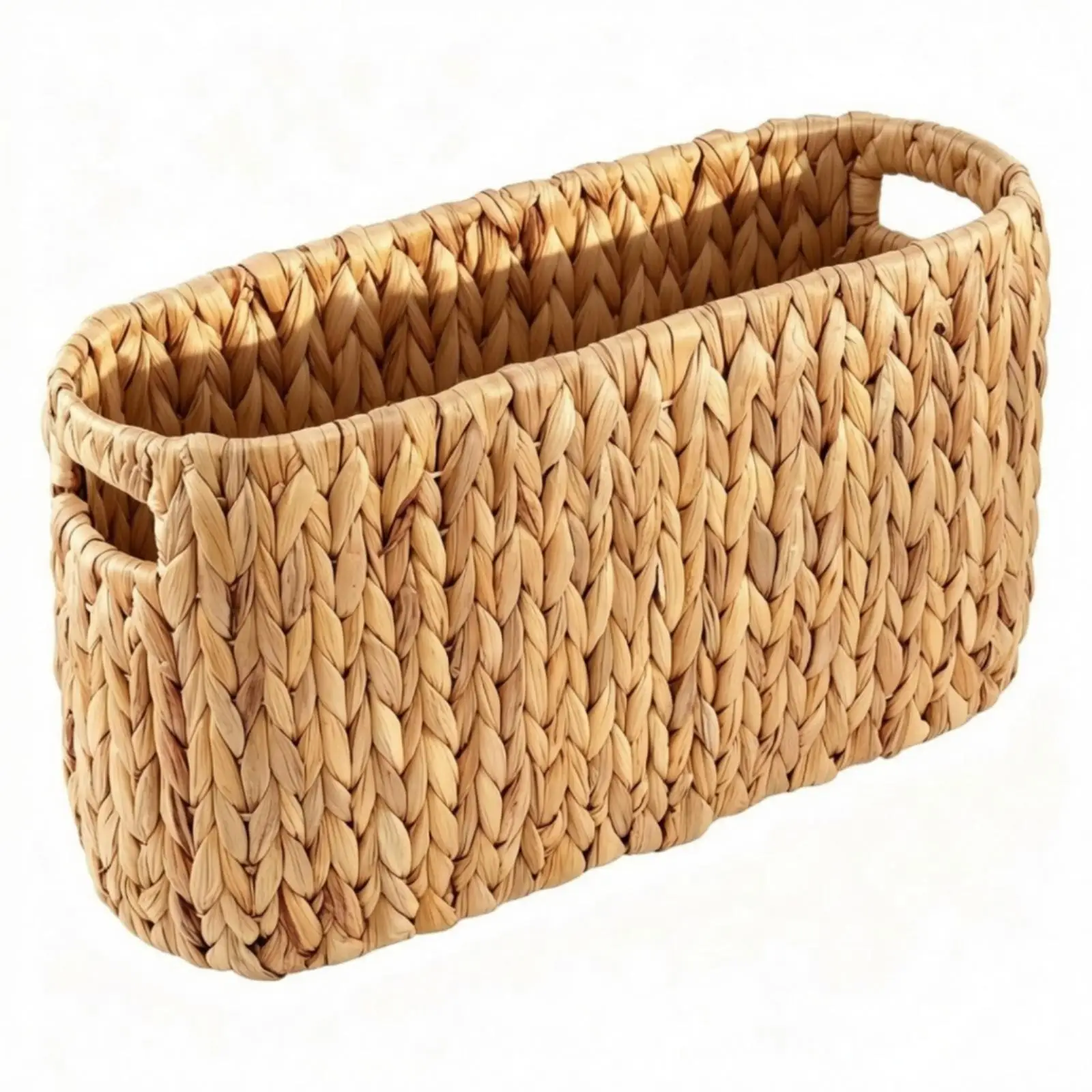 Rectangular Storage Basket Braided Grass Basket with Handles Open Top for Home Organization
