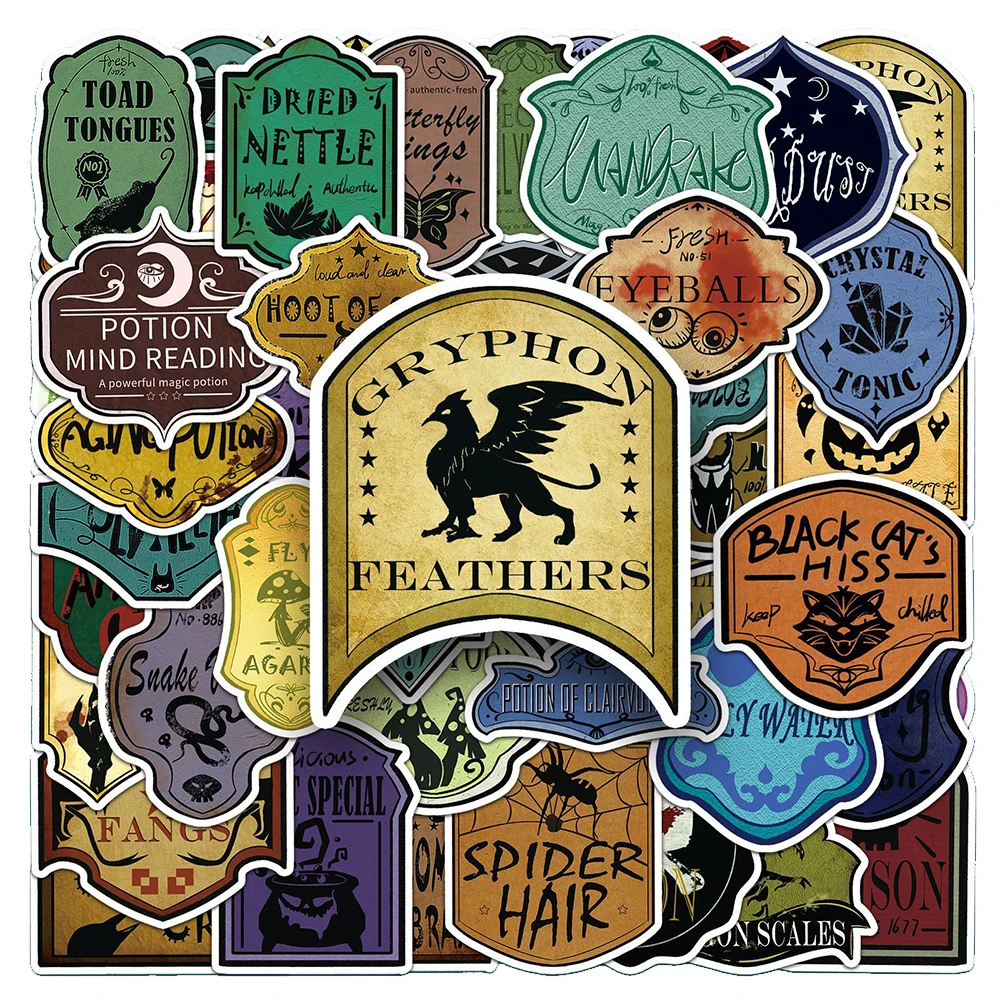 10/30/50pcs Retro Horror Magic Potion Label Graffiti Stickers Gothic Cartoon Decals for Skateboard Phone Helmet Vintage Sticker