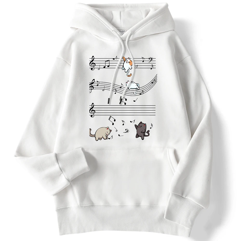 Unisex Women Hoodie Kopie Von Musical Cats Musical Notes Print Sweatshirt Long Sleeve Strecth Comfortable Hoody Female Pullover