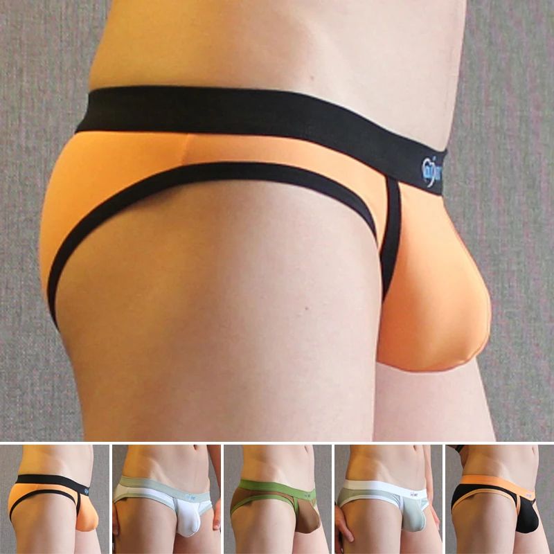 Male Fashion T Back Underwear Thongs Mini Briefs Trunks Cotton Blends Black/White/Gray/Brown/Orange Size Chart