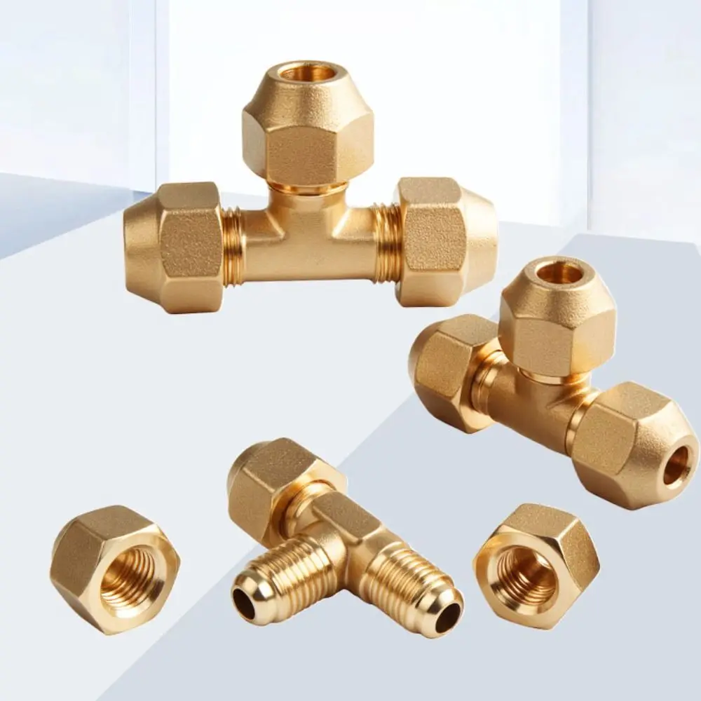 SAE-Standard Flare Fitting Connector Male Thread 3-Way Design Brass Pipe Fitting Brass Material Multiple Sizes SAE Flare Tee