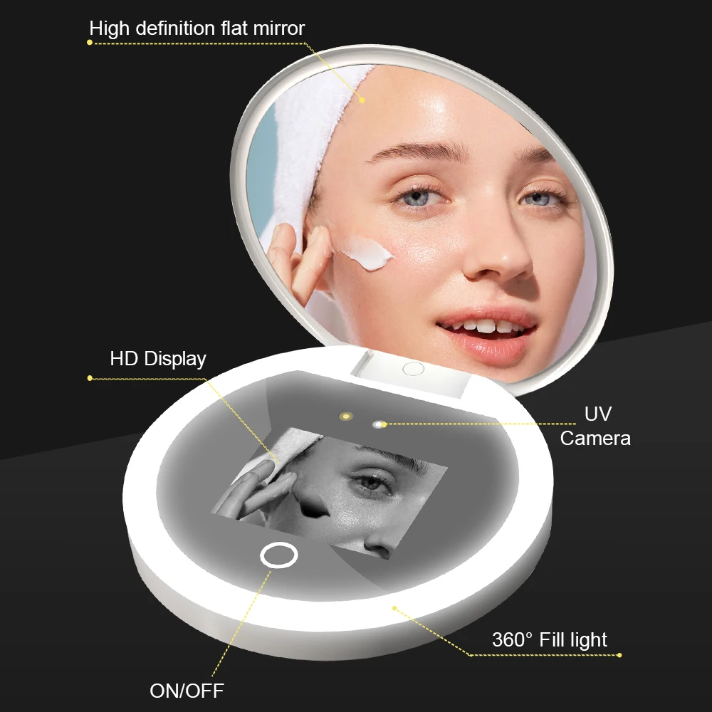 Draagbare UV-spiegel Zonnebrandcrème Test Make-upspiegel voor reizen Visuele gezichtsschoonheidsverzorging Draagbare draagbare zonbeschermingstester