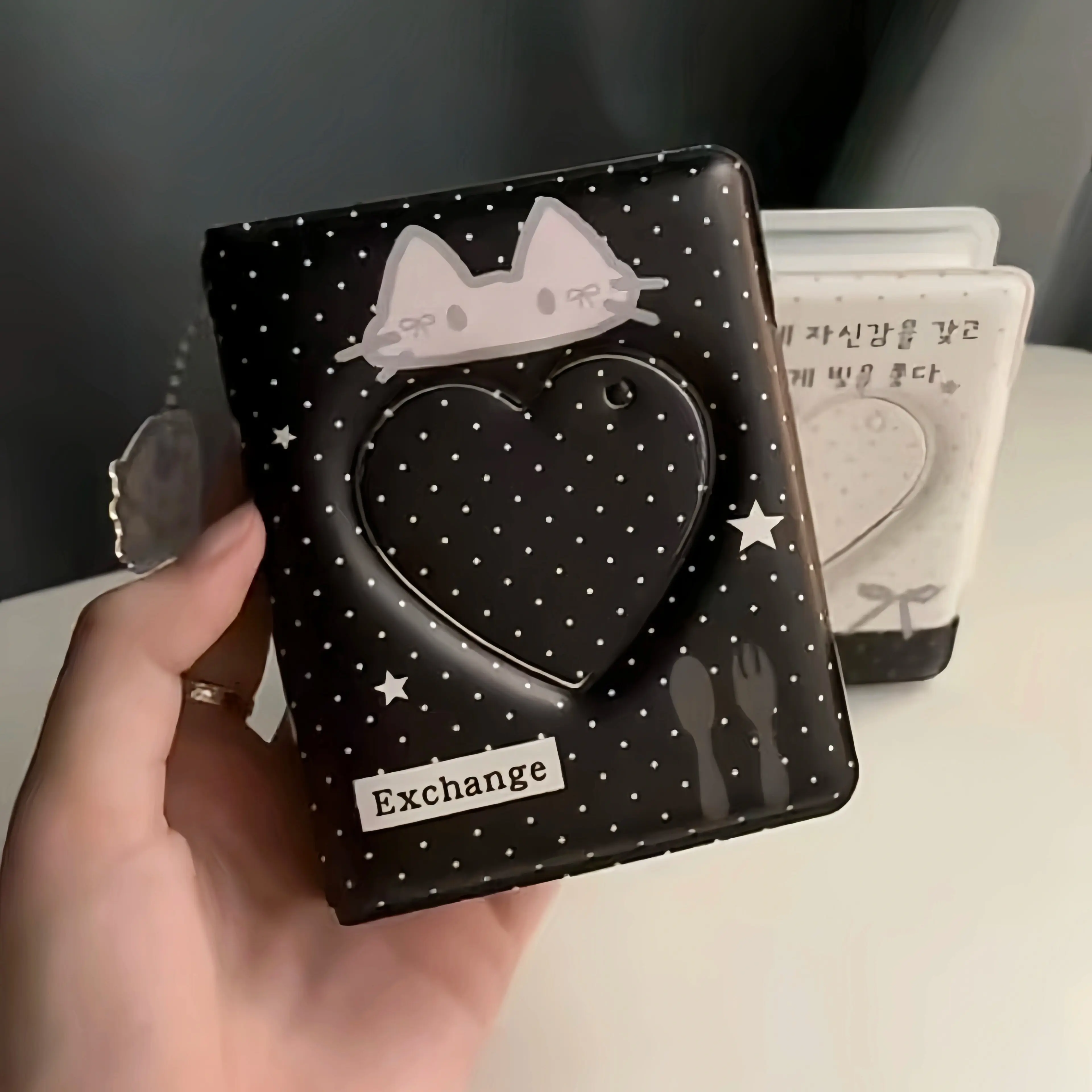 Cute Cat Heart Polka Dot 32-Pocket Photo Card Album, 1-Grid 3Inch Photocard Holder,  for Kpop Polaroid Photo Display Album
