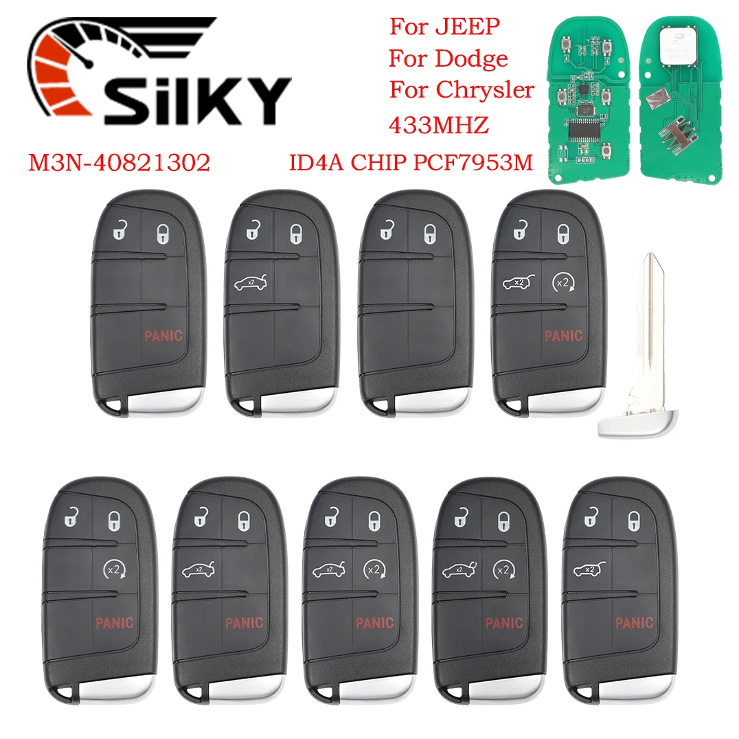 SilKY 4A PCF7953M M3M-40821302 433MHz Smart Car Remote Key 68155686AA/AB/AC For Chrysler 200 300 Dodge Charger Challenger 2015