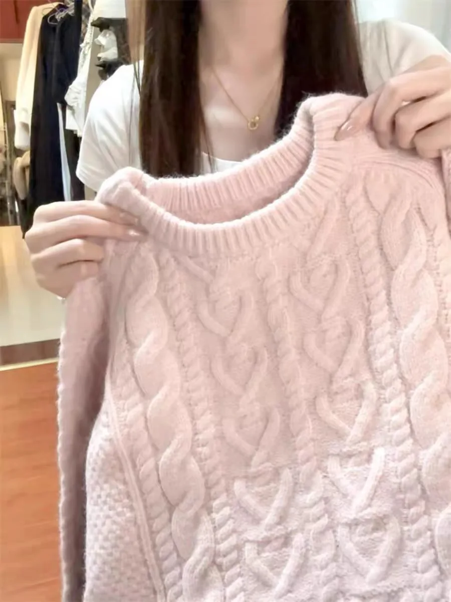 Coréen Sle Thiened doux rose torsadé tricots femmes automne hiver étudiant couche de Base pull à la mode haut chaleur émission