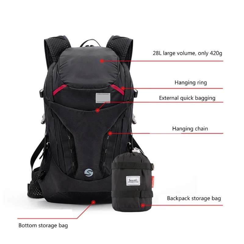 Sports Light Weight Foldable Backpack Travel Mountaineering Bag Zippers Adjustable Strap for Camping Men Women Children