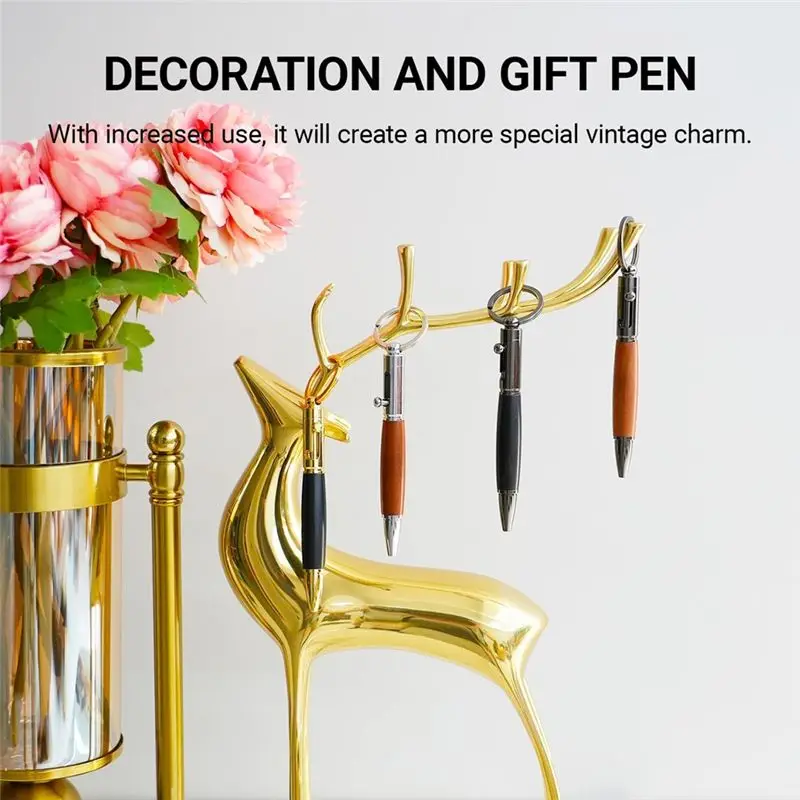 New Arrivals-Bolt Action Pen With 5 Replacement Refills, Short Compact Tactile Turn Keychain Pen, Small Travel Pocket Wood Ballp