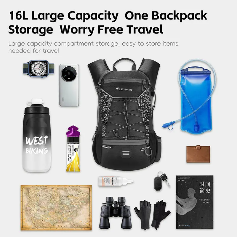 WEST BIKING Cycling Backpack 7L/16L Ultralight Outdoor Sports Climbing Hiking Storage Bag Hydration Backpack Bike Accessories