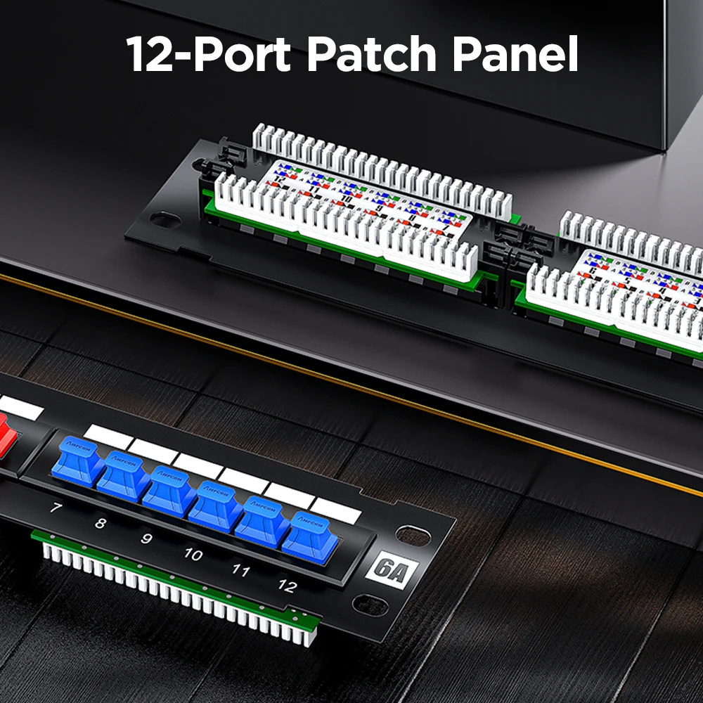 Imagem -03 - Ampcom Mini Patch Panel com Wallmount Suporte Incluído Gato Preto 6a Cat6utp 12 Portas