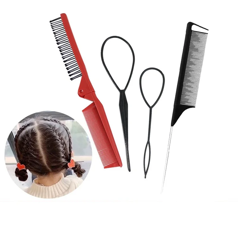 

4 шт./компл. складная щетка для волос 2 в 1, инструмент для плетения волос, набор для укладки волос, V-образная расческа для путешествий, салона, портативный инструмент для укладки