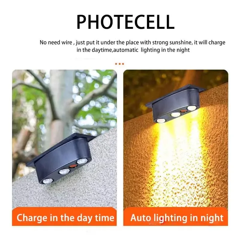 Outdoor Waterproof Deck Wall Light Emitting Diode Solar Luminous Lighting Garden Fence Exterior Wall Wall Light