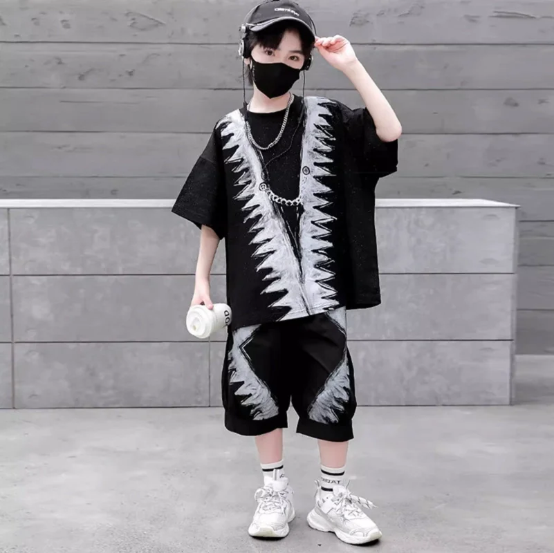 Summer Boys Casual Loose All-Over Printed t-Shirt Tops+Shorts Pant Sets School Kids 2PCS Tracksuit Children Outfits