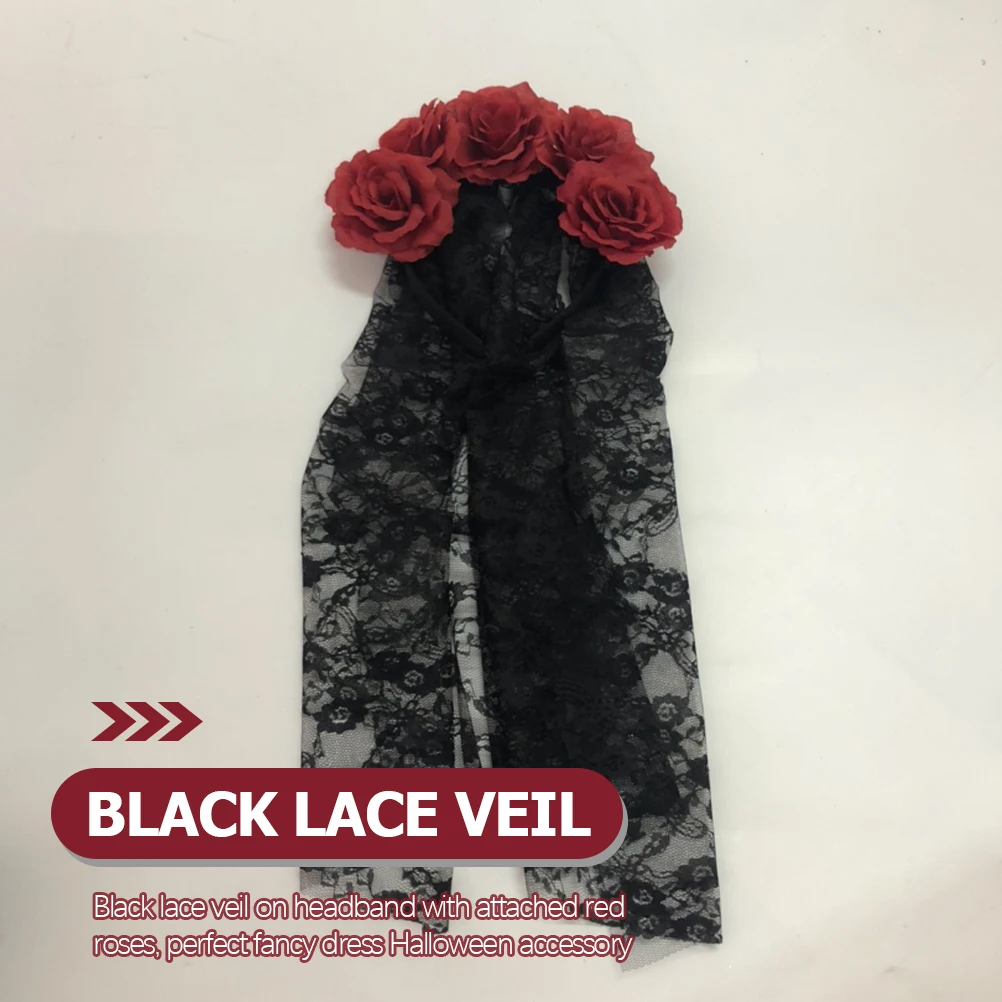 

Black Lace Headb Red Roses Rose Veil Headb Fabric Flowers Halloween Cosplay Party Headwear Wedding Bridal Accessories