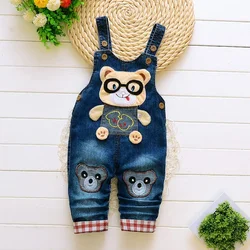 DIIMUU Toddler Baby Clothing Boys Overalls Girl Denim Bib Pants Cartoon Bear Cute Casual Dungarees Long Trousers Fashion Rompers