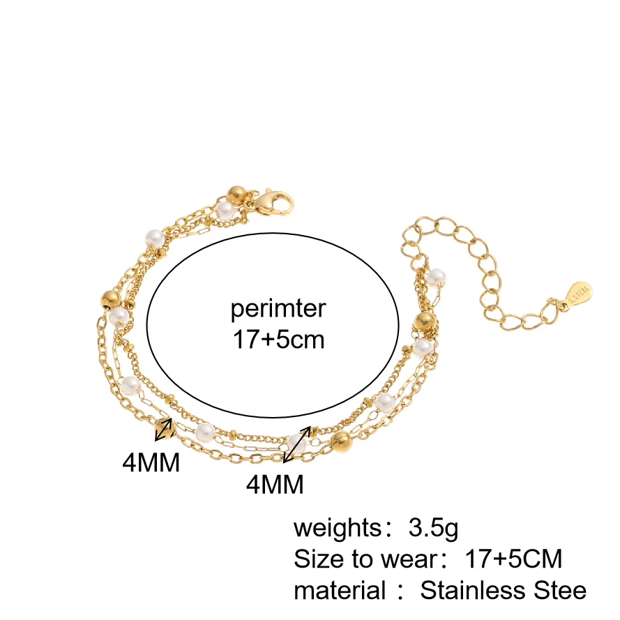 Многослойные браслеты из нержавеющей стали для женщин, ювелирные изделия, искусственный жемчуг, бусины из золота 18 карат, трехслойный браслет, подарок Тики, хит продаж