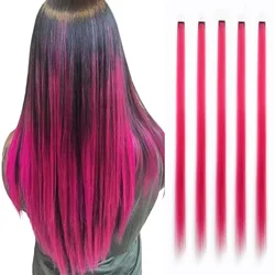 Synthetic 5PC Colored Hair Extensions 22Inch Straight Clip in Christmas Extension Rainbow Party Highlights Hairpiece for Girls