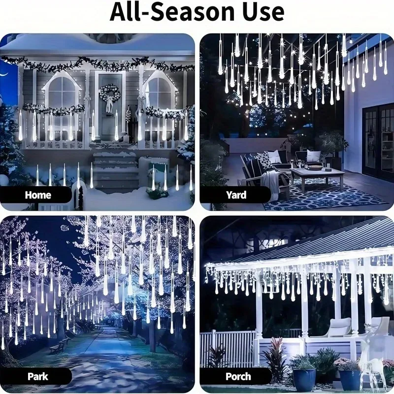 Solar Meteor Shower Lights Outdoor 8 Tube LED Falling Rain Icicle String Lights for Halloween Christmas Weddings Decorations