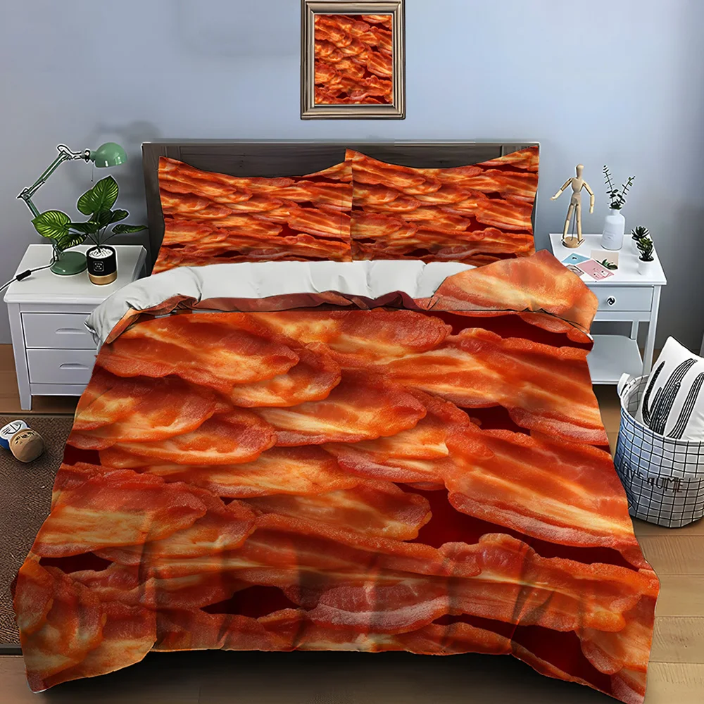 Hd carne bacon comida impressão conjunto de cama capa edredão 1 capa edredão 2 fronhas adulto e crianças conjunto luxo para presentes