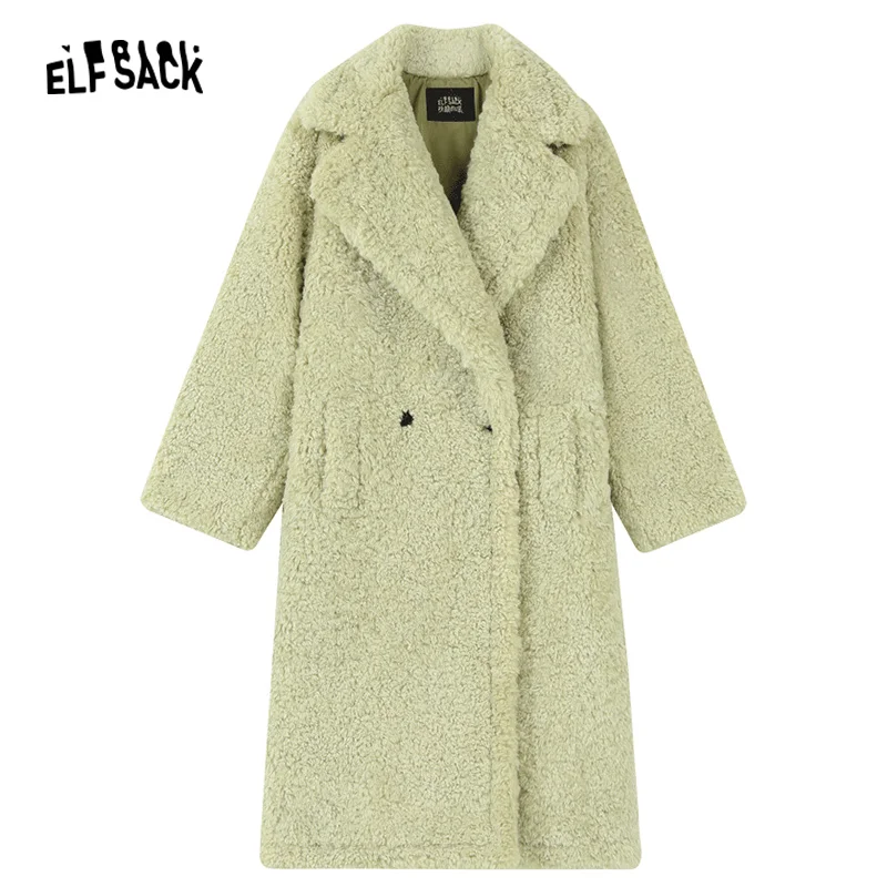 ELFSACK Y2K 2000s Korean Fashion Coats Women 2023 Winter Warm Long Outwears