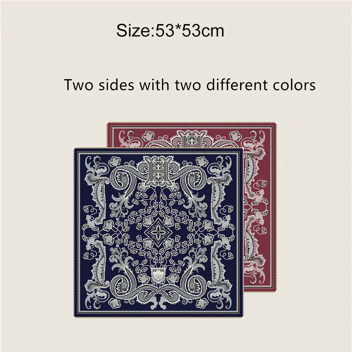 Double Side Scarf Women Square Bandanas Silk Twill with Hand-rolled Edges Women's Head Scarves