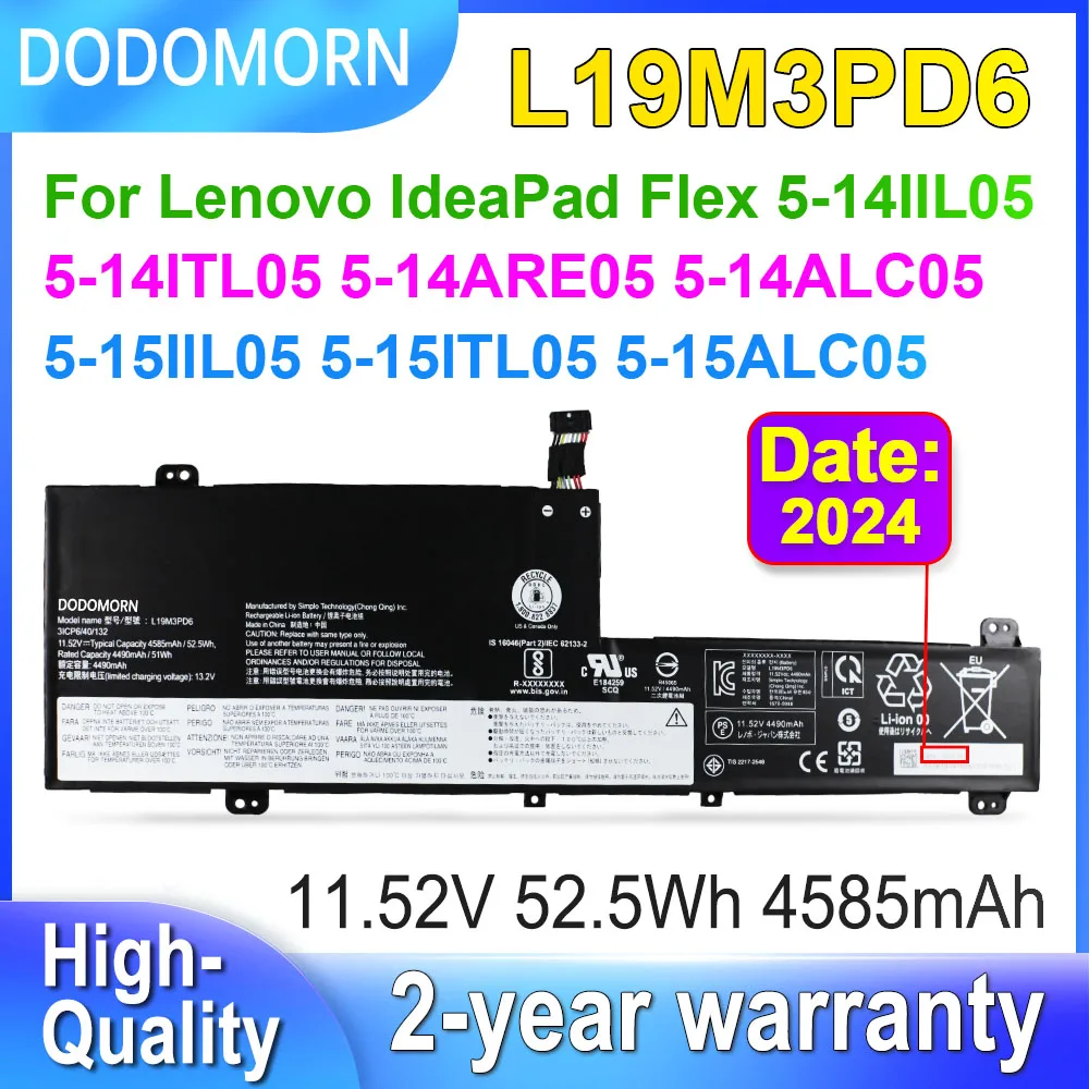 DODOMORN L19M3PD6 Battery For Lenovo IdeaPad Flex 5-15IIL05 15ALC05 14ARE05 14IIL05 14ITL05 14ALC05 L19L3PD6 L19C3PD6 L19D3PD6