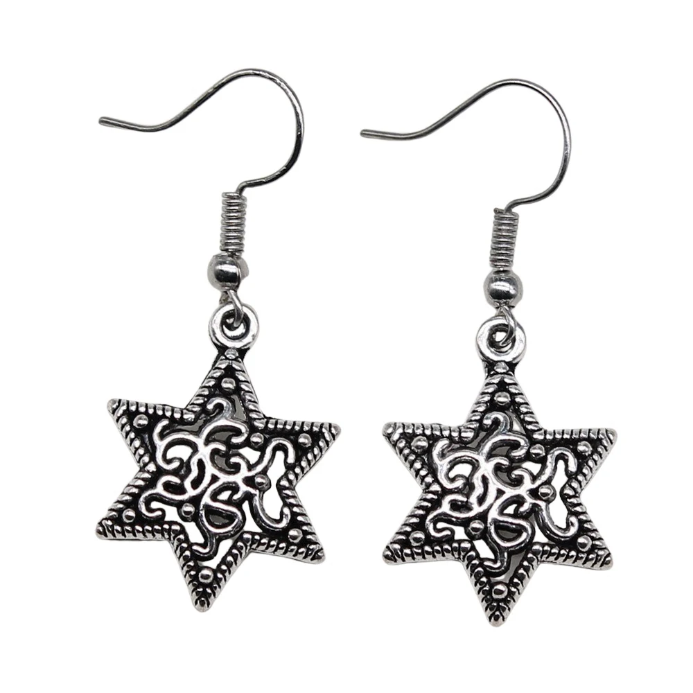 1pair Carved Six-Pointed Star Big earrings diy accessories jewelry making supplies new in hook Size 18x19mm