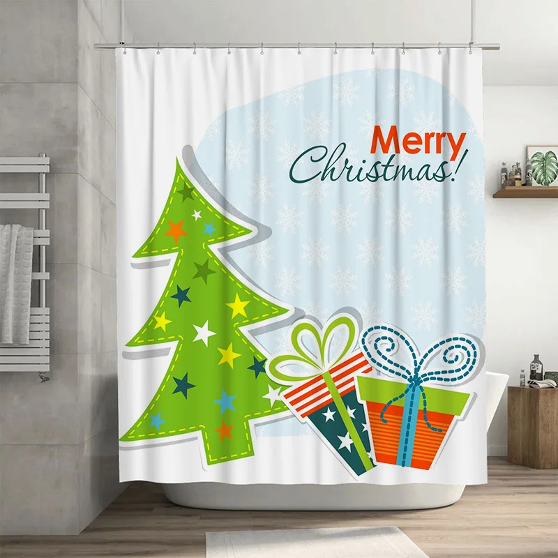 

TU Рождественская занавеска для душа Праздничные елки Подарочный узор Водонепроницаемый декор для ванной комнаты Рождественский тематический тканевый фон