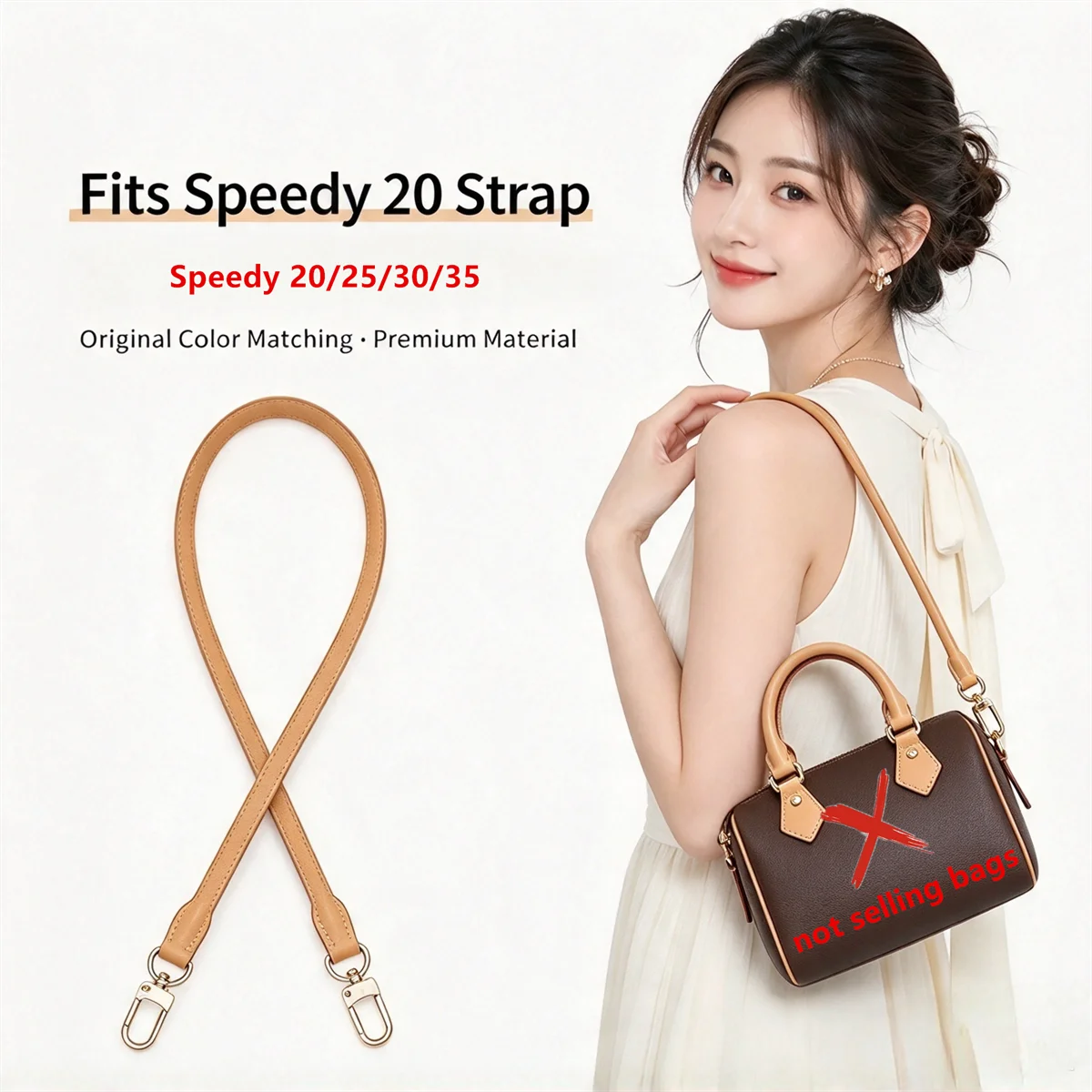 Genuine Cowhide Shoulder Strap for Speedy 20/25/30 Vachetta Leather Crossbody Handbag Replacement Strap Accessory